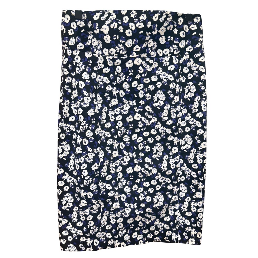 Express Pencil Skirt Floral Navy Blue White Size 6 Excellent Cotton Stretch‎